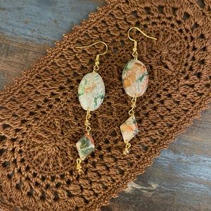 Fall/Autumn Green and White Marble Earrings